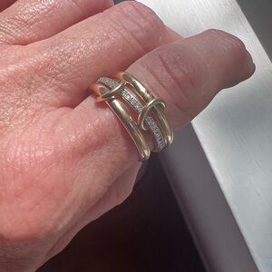 14kt gold filled Silver CZ Eternity Orbit Satellite Spinner Connector Rings sz 9